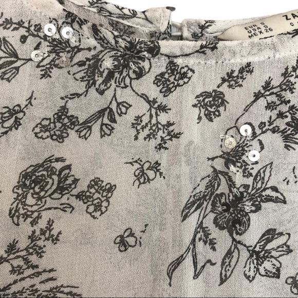 NWT -Zara Sheer Print Long Sleeve high low Top - Picture 5 of 7